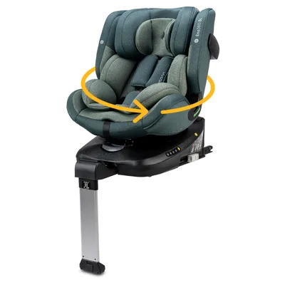A child car seat is shown on a white background with an arrow indicating rotation.