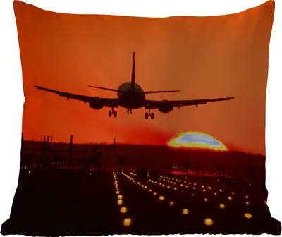 Produktbild von MuchoWow® Outdoor Kissen - Sonnenuntergang - Flugzeug - Orange - Sonne - 40x40 cm - Wetterfest - Lounge Kissen - Kopfkissen - Interieur - Polster mit Bild