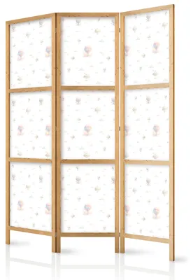 Immagine prodotto di Pannello divisorio giapponese, 3 ante, pieghevole, realizzato in tessuto non tessuto di alta qualità, con motivo di palloncini e nuvole, ideale per camerette, dimensioni 135 cm x 172 cm