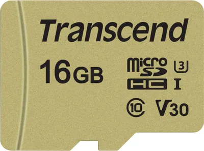 Image de Transcend 500S - Carte mémoire flash (adaptateur microSDHC/SD inclus) - 16 Go - classe vidéo V30 / UHS-I U3 / classe 10 - microSDHC