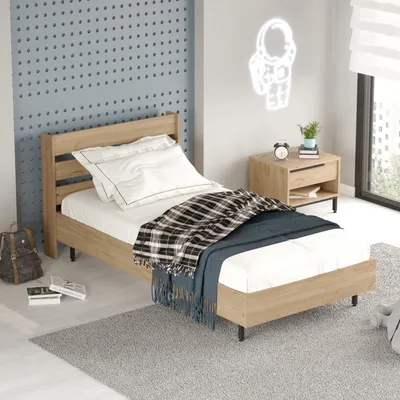 Immagine prodotto di Letto singolo 'Vesanto' con rete a doghe 100 x 200 cm effetto rovere