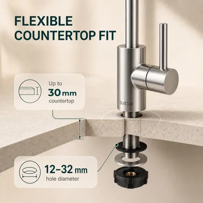 Immagine prodotto di Rubinetto per filtro dell'acqua con attacco da 1/4", realizzato in acciaio inossidabile 304, girevole a 360°, adatto per filtri a osmosi inversa