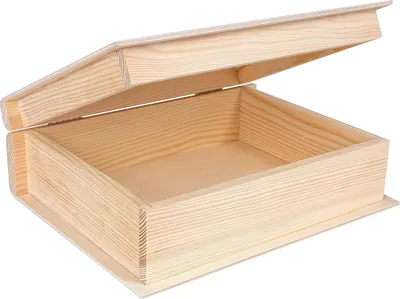 Zdjęcie produktu dla Creative Deco Drewniana Książka Pokrowiec na Książkę | 24 x 19 x 7.5 cm | Niemalowane Pudełko | Idealne do Przechowywania Drobiazgów, Pamiątek