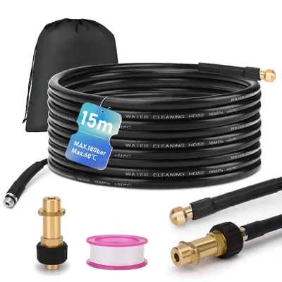 Produktbild von 15m Rohrreinigungsschlauch Set, 180 bar, mit M22 Adapter, universal Rohrreinigungsset, kompatibel mit K2 K3 K4 K5 K6 K7 Hochdruckreiniger