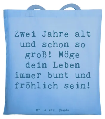 Produktbild von Mr. & Mrs. Panda dokumententasche Spruch 2. Geburtstag - Sky Blue - Geschenk, Stoffbeutel, Geburtstagswünsche, Jutebeutel, Schultasche, Geburtstagsgeschenk, Glückwünsche