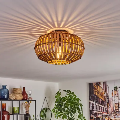 Produktbild von Aidone moderne Deckenlampe aus Metall/Bambus in Schwarz/Natur/Dunkelbraun
