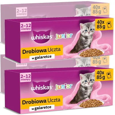 Zdjęcie produktu dla Whiskas Junior 160x85g Drobiowa Uczta Mokra Karma Pełnoporcjowa Dla Kociąt W Galaretce
