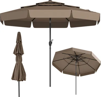 Zdjęcie produktu dla COSTWAY Parasol ogrodowy φ300cm, 3-stopniowy parasol ogrodowy z korbką i falbaną, odchylany o 35° w obie strony, parasol tarasowy, odporny na wiatr, brązowy