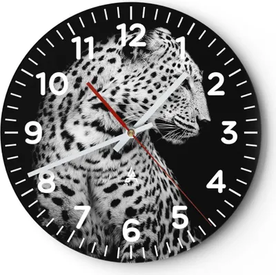 Produktbild von Wanduhr - Rund - Glasuhr - Leopard Panther Katze - 30x30cm - Schleichendes Uhrwerk - Lautlos - zum Aufhängen bereit - Dekoration Modern - Wanddekoration aus Glas - C4AR30x30-4919