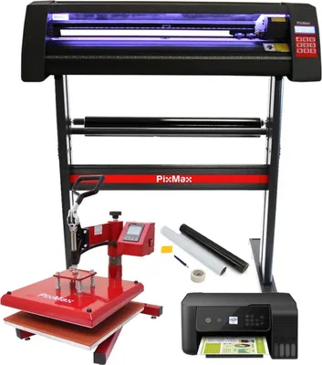 Produktbild von 1x 38cm Schwingpresse & 1x 720mm Vinyl Schneideplotter mit LED Transferpresse Folienplotter Hitzepresse Plotter inklusive 3 x Roland-Messer SignCut Software im Set