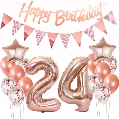 Produktbild von Geburtstagsdeko Set Roségold 24. Geburtstag für Frauen & Mädchen mit Ballons & Girlande
