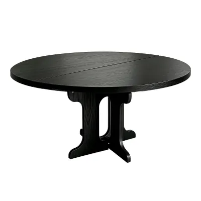 Produktbild von Runder Ausziehbarer Tisch Küchentisch 90-120 cm, 4-8 Personen Holz und weiß, Erweiterungsplatten intern, oval für Restaurant Wohnzimmermit Küche