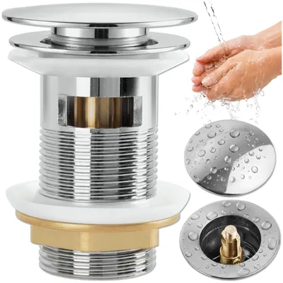 Immagine prodotto di Set di scarico a scomparsa KRUMAD per lavabo da 40,5 mm, tappo per lavabo con troppopieno, tappo di scarico cromato per lavabo