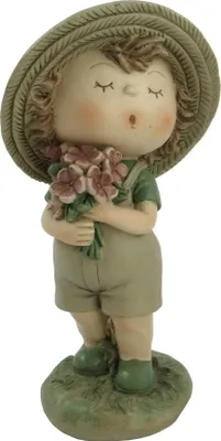Produktbild von Deko Wichtel Kind Figur Junge mit Blumen Garten Mädchen Skulptur Zwerg Gnom