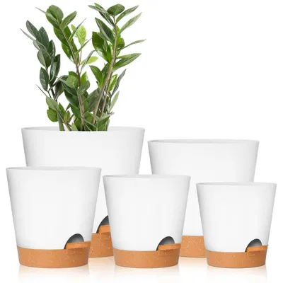 Productafbeelding van Omgoods - Set van 5 Zelfwaterende Plantenpotten met Afvoer