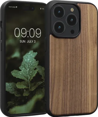 Produktbild von kwmobile Hülle kompatibel mit Apple iPhone 14 Pro Hülle - Holz Case - stoßfestes Handy Cover - TPU Handyhülle in Dunkelbraun