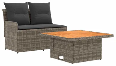 Image de vidaXL Canapé de jardin à accoudoirs avec table rabattable, lot de 2, en rotin PE