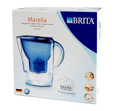 The image shows the packaging of a Brita Marella water filter jug.