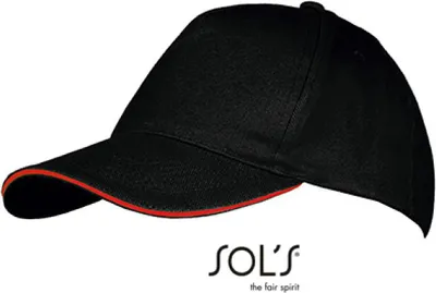 Image de SOLs 00594 | Five Panels Cap Long Beach / Fermeture réglable en métal - Couleur : Black/Red - Taille : One Size