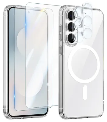 Image de Avizar, coque de protection MagSafe pour le Galaxy S25 FE, avec 2 protections en verre trempé et 2 films de protection pour l'appareil photo, transparente