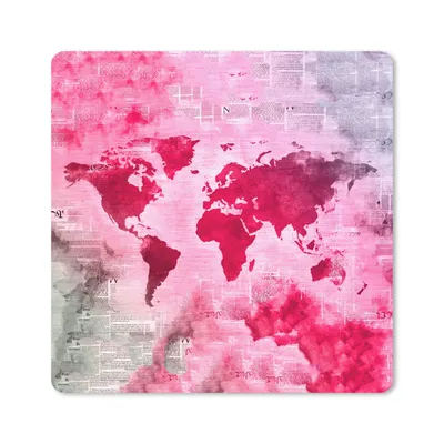 Produktbild von MuchoWow® Mauspad Mousepad Weltkarte - Zeitungen - Rosa 30x30 cm - Mousepads - Maus Mat - Pad - Mausunterlage - Gaming
