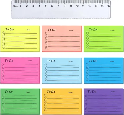 Produktbild von Selbstklebende Notizen 450 Blatt, 9 Farben, A5 Format, mit 15 cm Lineal, für Schule und Büro