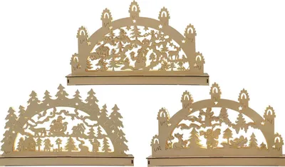 Produktbild von LED Holz Lichterbogen Weihnachtslandschaft warmweiß Schwibbogen Weihnachtsdeko