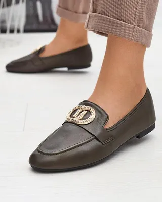Produktbild von Dunkelgrüne Damenmokassins mit Goldverzierung Uletta - Footwear, Größe 37