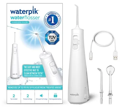 Produktbild von Waterpik Pulse Munddusche kabellos, 99,9% Plaque Entfernung, 2x Intensitätsmodi, Zahnzwischenraumreiniger, 45 Sekunden Wassertankkapazität, 2x
