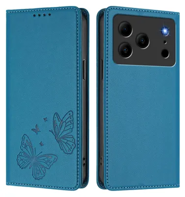Image de Étui en cuir pour Doogee Note 56 / Note 56 Pro, étui de protection type portefeuille en cuir gaufré papillon avec support, bleu