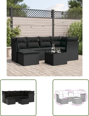 Produktbild von The Living Store 7-tlg. Garten-Sofagarnitur mit Kissen Schwarz Poly Rattan