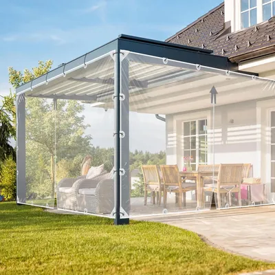 Image de Bâche transparente - Bâche en PVC - Imperméable - Très résistante - Fermeture à glissière - Œillets renforcés - 2,4 x 2,4 m - Usage extérieur - Transparente
