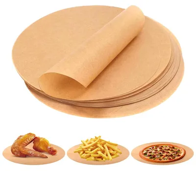 Image de 150 feuilles de papier sulfurisé rond, papier sulfurisé pour friteuses à air chaud, diamètre 28 cm, papier sulfurisé pour friteuses à air chaud, papier de cuisson rond, résistant à la chaleur pour friteuses à air chaud, poêles, pizzas, gâteaux, barbecues