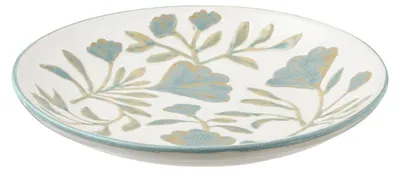 Produktbild von Dekoratives Tablett aus weißer Keramik mit Blumenmotiven ø35,5 cm