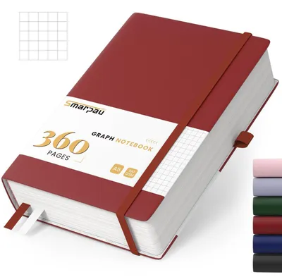 Productafbeelding van Notitieboek A5, hardcover, geruit, 360 pagina's, 100 g/m² inktvast papier, donkerrood, 14,5 x 21 cm