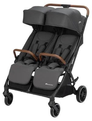Productafbeelding van Bebeconfort Mane, kinderwagen voor twee kinderen, geschikt vanaf geboorte tot 22 kg, met automatisch inklapsysteem, draaibare veiligheidsbeugels, regenbescherming, tas van 8 kg, kleur: Mineral Graphite
