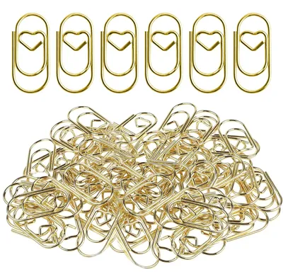Produktbild von 200 Stück herzförmige, goldene Büroklammern aus Metall