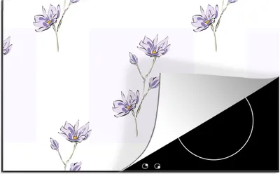 Produktbild von KitchenYeah© Herdabdeckplatte Blumen - Lila - Muster , 91x52cm, Küche Deko, Glaskeramikkochfeld Herdabdeckung, Abdeckplatte fùr Kochfeld