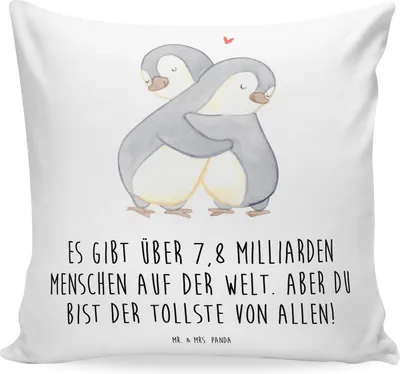 Produktbild von Mr. & Mrs. Panda kissen für sofa Pinguine Kuscheln - Weiß - Geschenk, Hochzeitstag, Frauen, Deko, Heiraten, Partner, Valentinstag, Sofakissen, 40x40, kuschelkissen