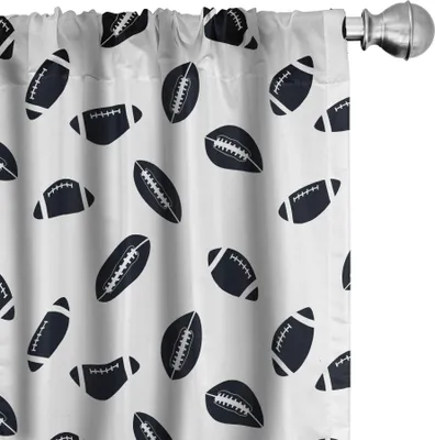Produktbild von ABAKUHAUS American Football Vorhänge, Gardinen, Einfarbiges Muster mit schwarzen Rugby-Ball-amerikanischen Kultur-Sport-Spiel, 2 Stück 75 x 225 cm, Weiß Schwarz