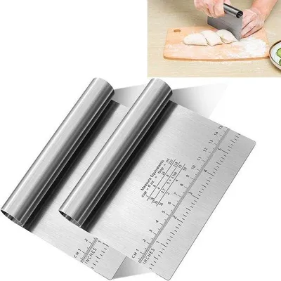 Produktbild von Rührgerät - Multifunktional - Teigschaber - Teigzange - Teigkrabber - Kuchenschaber - Küchenmesserset - Edelstahl - mit Maßangaben - Kuchen, Pizza - n - Trennschärfe - 2er Set