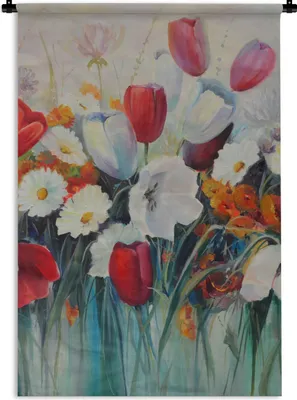 Produktbild von MuchoWow® Wandteppich Wandbehang Malerei - Ölgemälde - Blumen 60x90 cm Tapisserie Dekoration Wandtuch - Foto-Teppich - Abwaschbar