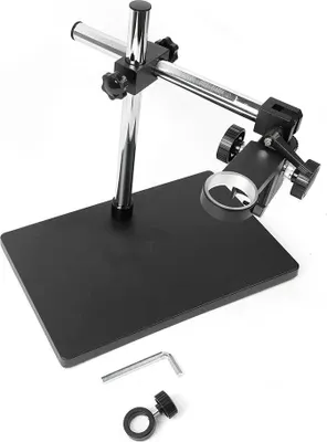 Produktbild von Mikroskop-Stativ - Auslegerstativ mit Lift - 34 cm verstellbare Höhe - Einarmiger Stahl-Ausleger - Edelstahl - Für Stereomikroskop-Tubushalter - Schwarz