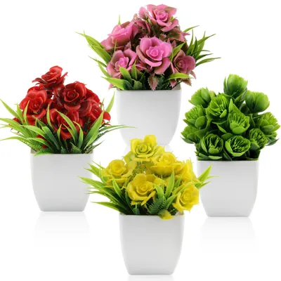 Kunstpflanzen-Set, 4 Stück, 16 cm, realistisch, für Dekoration