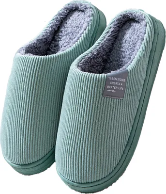Produktbild von Memory Foam Hausschuhe Herren Damen Winter Warme Pantoffeln Weiche Leicht Bequeme Slipper(Streifen Wachskürbisgrün,40-41)