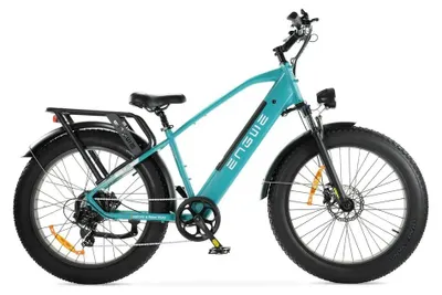 Image de ENGWE E26 - Fatbike électrique avec antivol à chaîne - 26 pouces - Moteur 250W - Autonomie 75 km - 7 vitesses - Freins à disque hydrauliques - Batterie 768Wh - Fourche suspendue - Bleu
