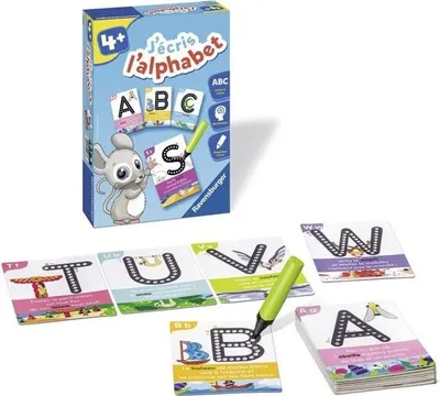 Produktbild von Ravensburger Alphabet Lernspiel, Schreibvorbereitung, 4 Jahre+, 26 Schablonenkarten, 1 Stift