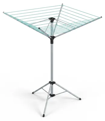 Image de Séchoir à linge Relaxdays, 15 m de corde, pour le jardin et le camping, pliable, avec pied, séchoir à linge de balcon, H : 140 cm, argent