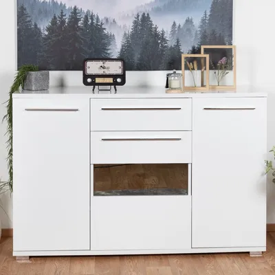 Produktbild von Kommode Garim 5, Farbe: Weiß Hochglanz - 97 x 150 x 45 cm (H x B x T)
