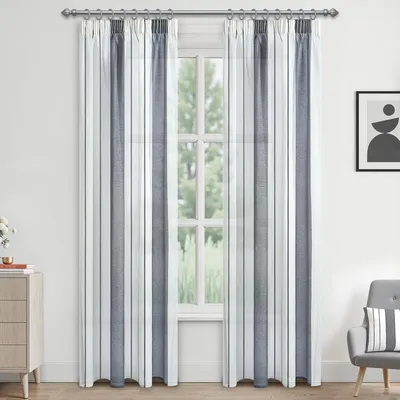 Immagine prodotto di Tende a righe semitrasparenti con passacorda, set di 2 pannelli, grigio e bianco, 145 x 225 cm